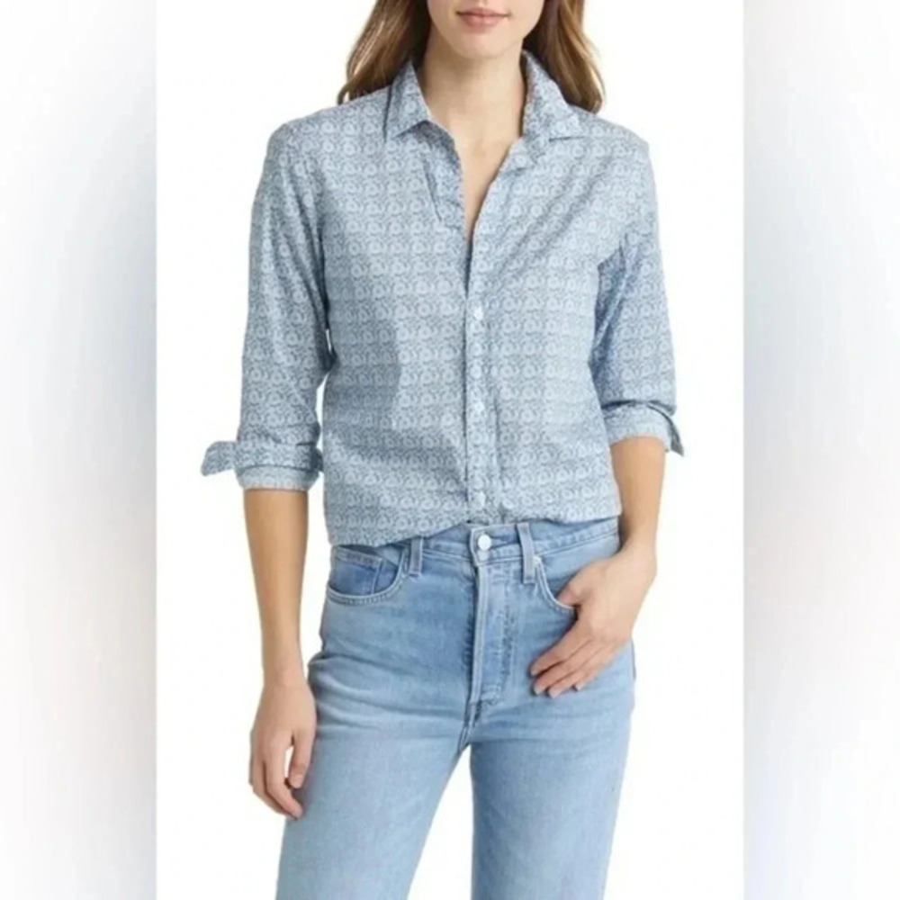 Frank & Eileen Floral Print Poplin Button-Up Shirt Soft Pink Blue Florals B2026